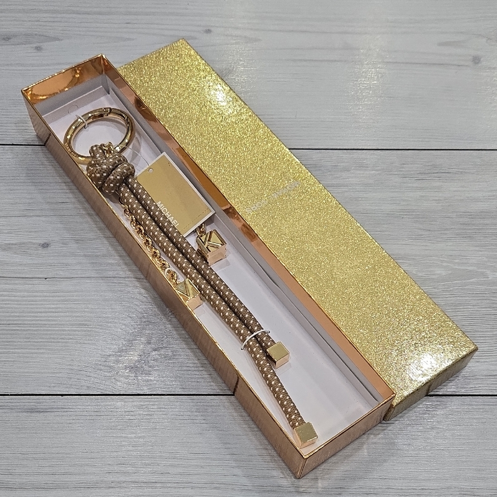 Michael Kors Gold-Tone Leather Tassel Keychain